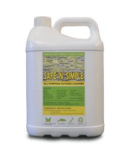 Safe N Simple 5 litre bottle, Roofcare's bio-degradable moss eliminator